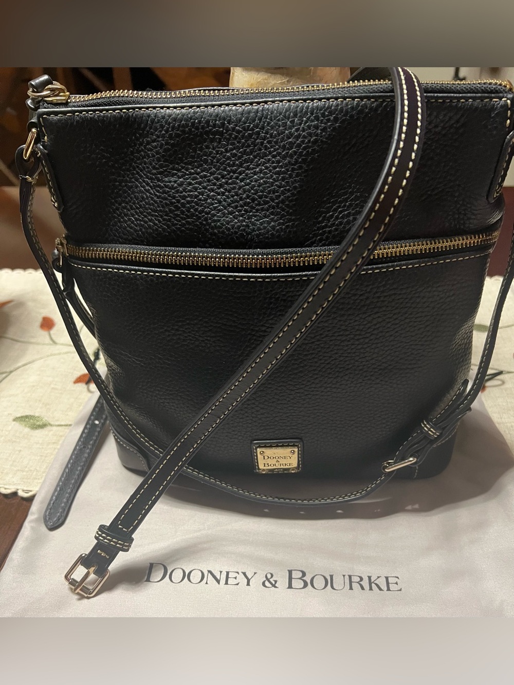 Dooney & Bourke Black Pebbled Leather Crossbody with Gold Hardware
